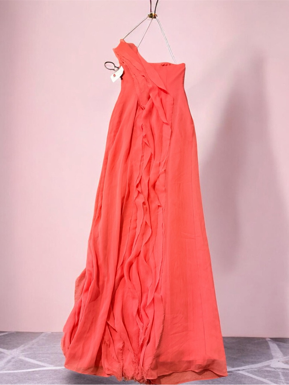WHIT Coral One-Shoulder Ruffle Maxi Dress